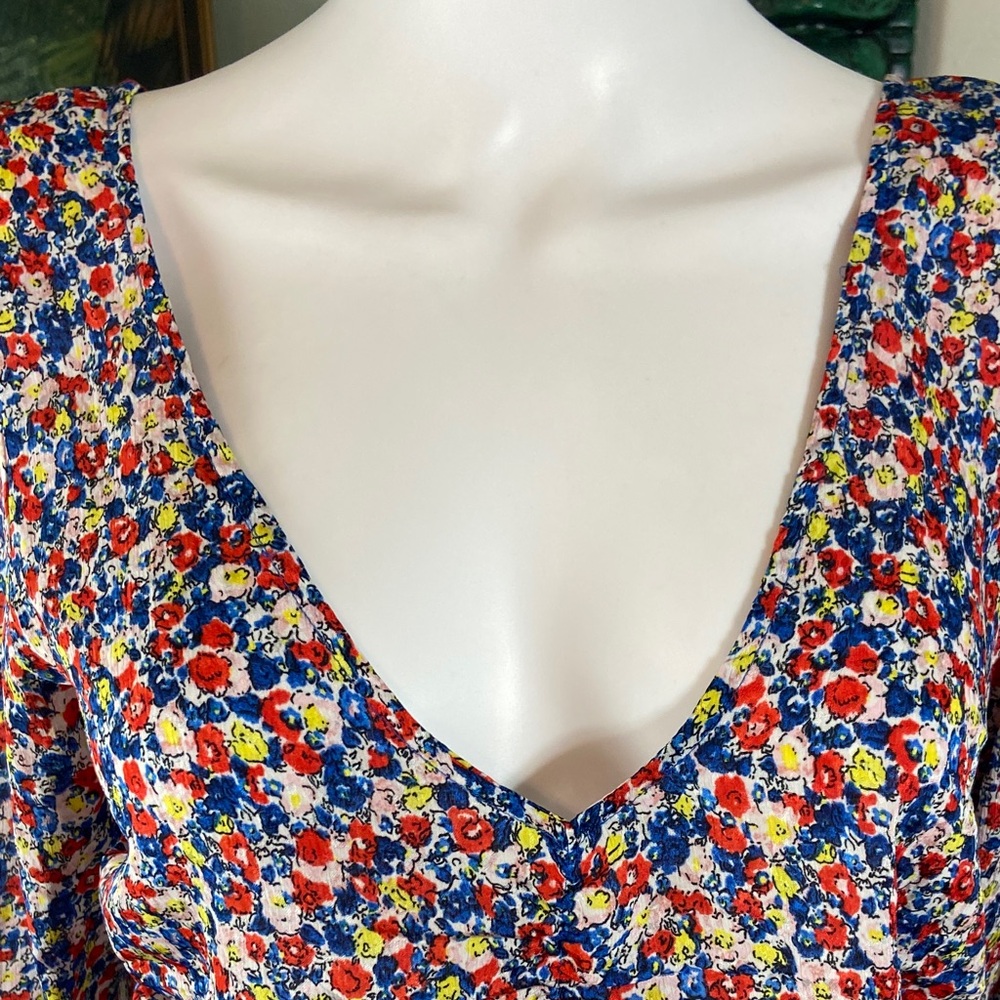 H&M Peplum Floral Blouse Smocked Top Shirt Medium M Peasant Long Sleeve Ruched - Picture 5 of 13